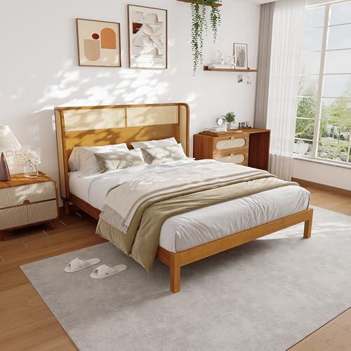 【並行輸入品】 espidoo Mid Century Modern Queen Bed Frame: Premium Rubber Wood