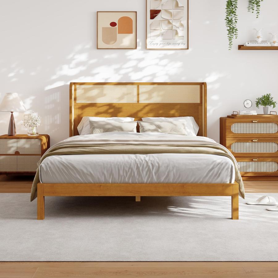 【並行輸入品】 espidoo Mid Century Modern Queen Bed Frame: Premium Rubber Wood