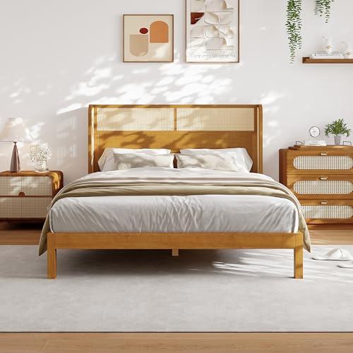 【並行輸入品】 espidoo Mid Century Modern Queen Bed Frame: Premium Rubber Wood