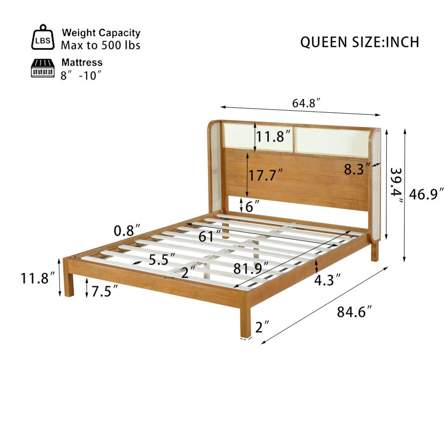 【並行輸入品】 espidoo Mid Century Modern Queen Bed Frame: Premium Rubber Wood