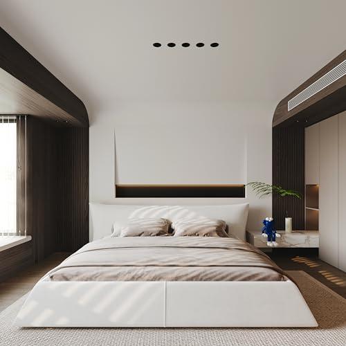 【並行輸入品】 Velvet Upholstered Platform Bed with Ergonomic Padded Headboard,の画像