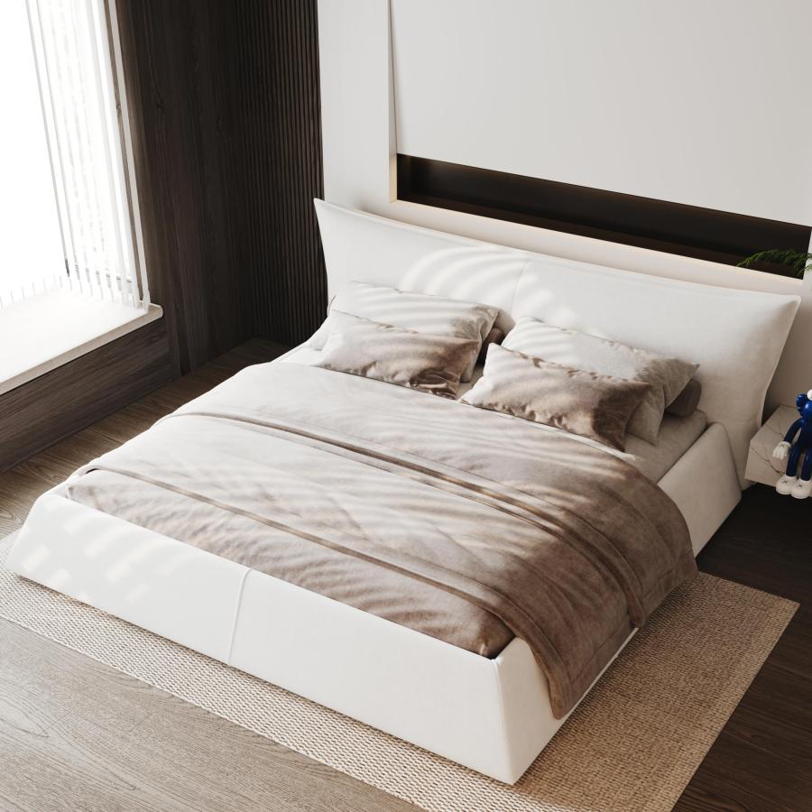 【並行輸入品】 Velvet Upholstered Platform Bed with Ergonomic Padded Headboard,の画像