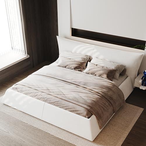 【並行輸入品】 Velvet Upholstered Platform Bed with Ergonomic Padded Headboard,の画像
