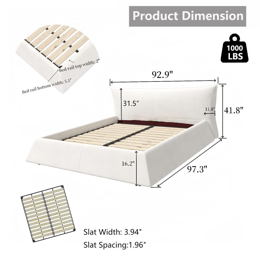 【並行輸入品】 Velvet Upholstered Platform Bed with Ergonomic Padded Headboard,の画像