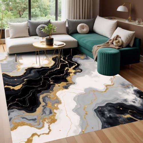 【並行輸入品】 Contemporary Abstract Wavy Liquid Art Pattern Beige Gold Black M_1