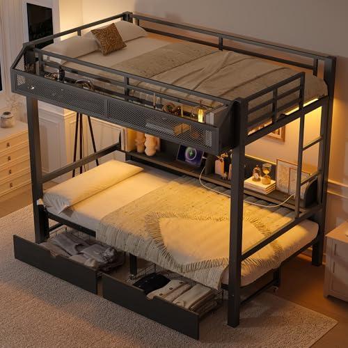 【並行輸入品】 Twin XL over Twin XL Bunk Bed with Storage Shelves and Drawer， M_1