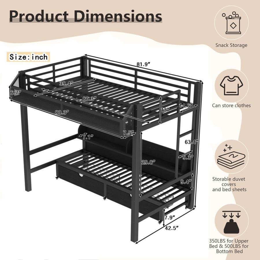 【並行輸入品】 Twin XL over Twin XL Bunk Bed with Storage Shelves and Drawer， M_3