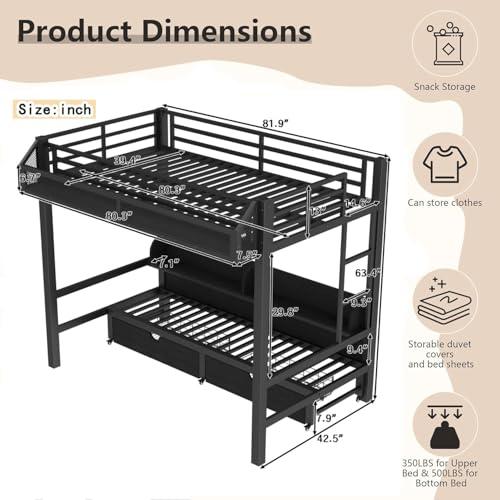 【並行輸入品】 Twin XL over Twin XL Bunk Bed with Storage Shelves and Drawer， M_4