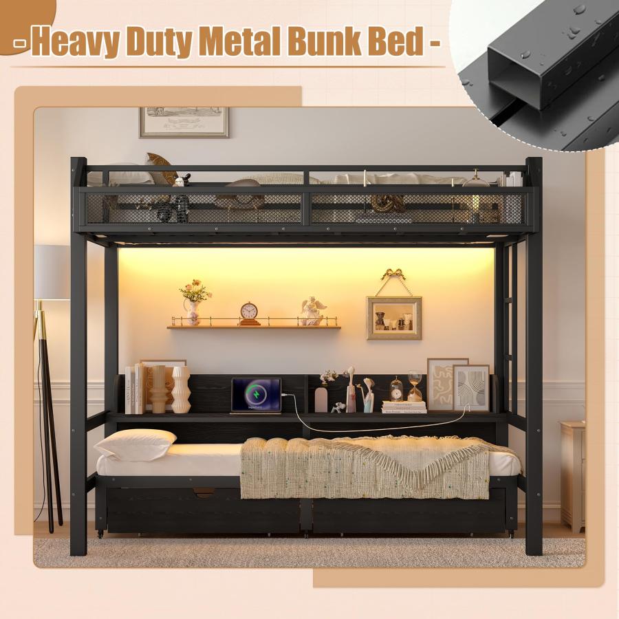 【並行輸入品】 Twin XL over Twin XL Bunk Bed with Storage Shelves and Drawer， M_6
