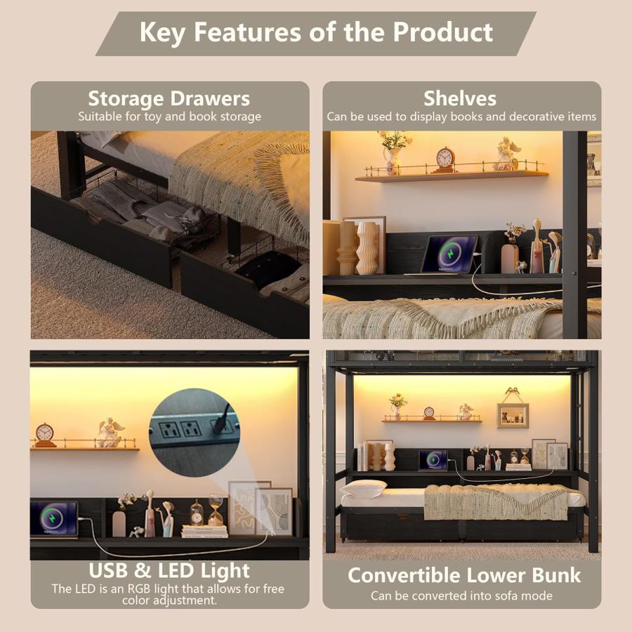 【並行輸入品】 Twin XL over Twin XL Bunk Bed with Storage Shelves and Drawer， M_9