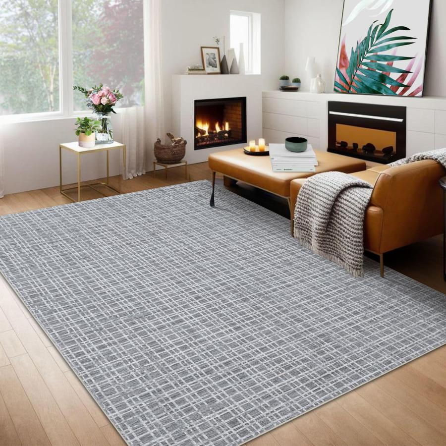 【並行輸入品】 COZYLOOM Bedroom Rugs 6x9， Washable Modern Plaid Rugs Non Slip L_3