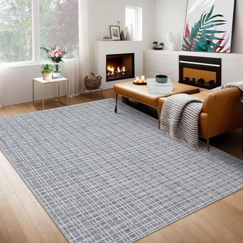 【並行輸入品】 COZYLOOM Bedroom Rugs 6x9， Washable Modern Plaid Rugs Non Slip L_4