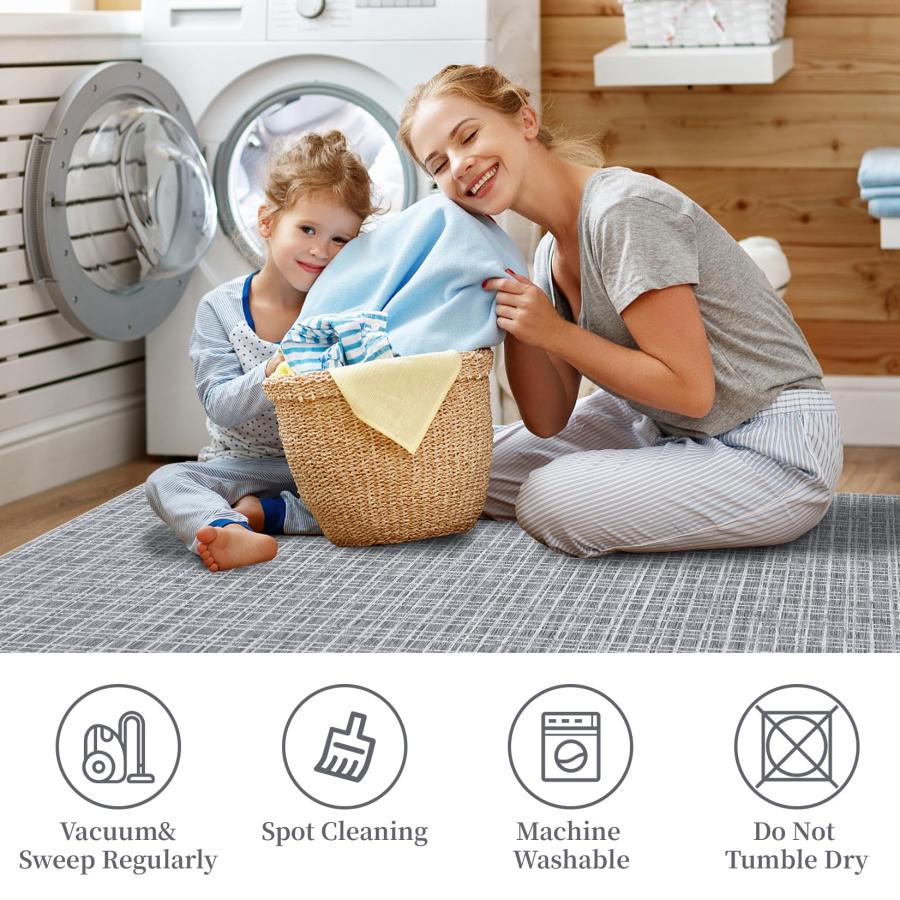 【並行輸入品】 COZYLOOM Bedroom Rugs 6x9， Washable Modern Plaid Rugs Non Slip L_6