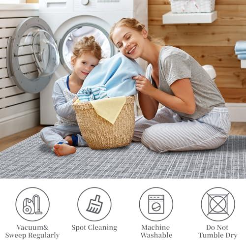 【並行輸入品】 COZYLOOM Bedroom Rugs 6x9， Washable Modern Plaid Rugs Non Slip L_7