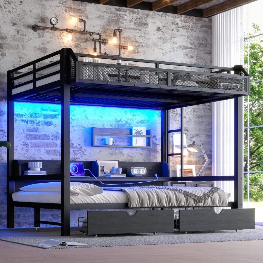 【並行輸入品】 Harper & Bright Designs Heavy Duty Metal Bunk Bed Queen Over Que