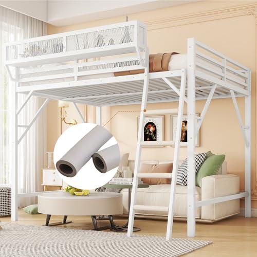 【並行輸入品】 Mirightone Queen Size loft Bed with A Shelf, Metal Loft Beds witの画像