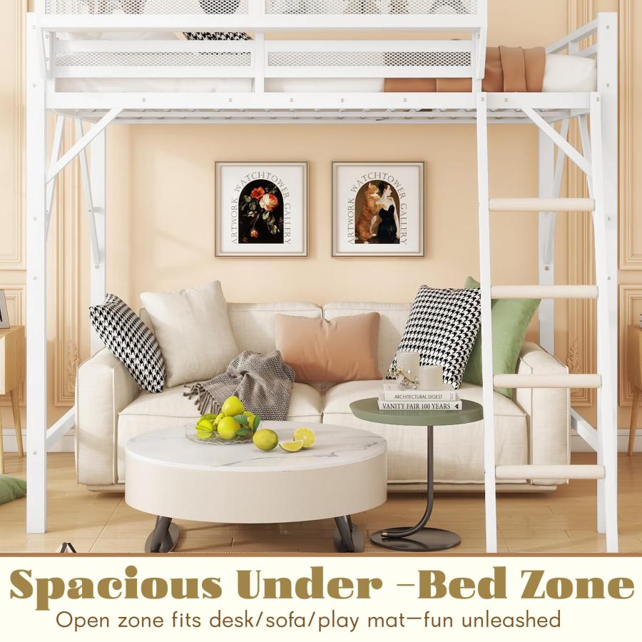 【並行輸入品】 Mirightone Queen Size loft Bed with A Shelf, Metal Loft Beds witの画像