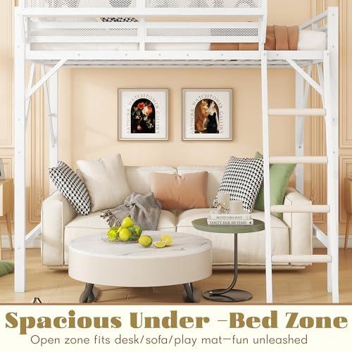 【並行輸入品】 Mirightone Queen Size loft Bed with A Shelf, Metal Loft Beds witの画像