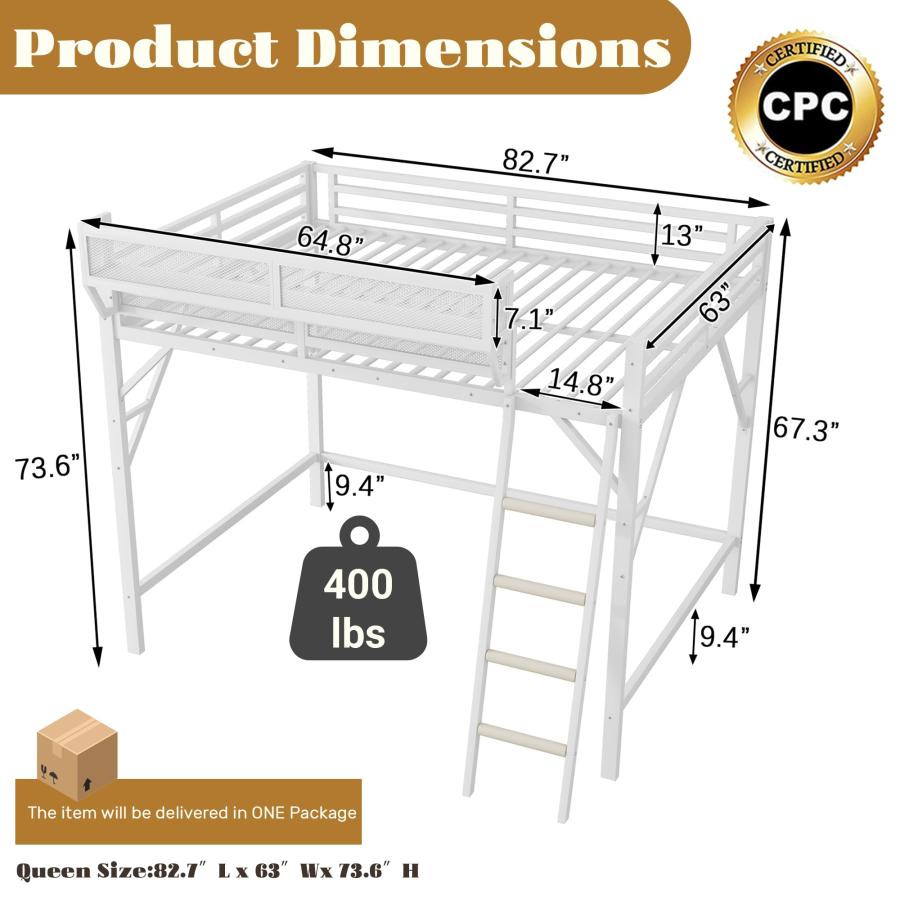 【並行輸入品】 Mirightone Queen Size loft Bed with A Shelf, Metal Loft Beds witの画像