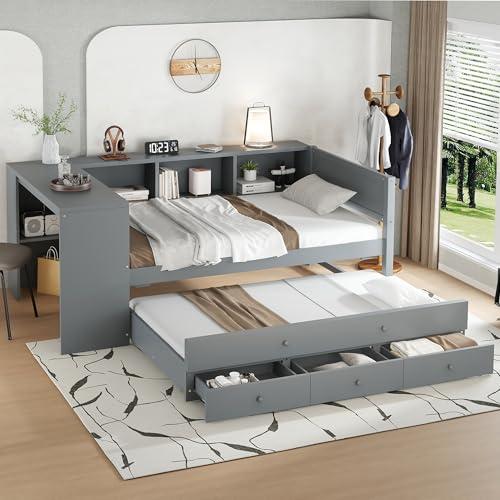 【並行輸入品】 SOFTSEA Twin Size Daybed with Trundle & 3 Storage Drawers， Corne_1