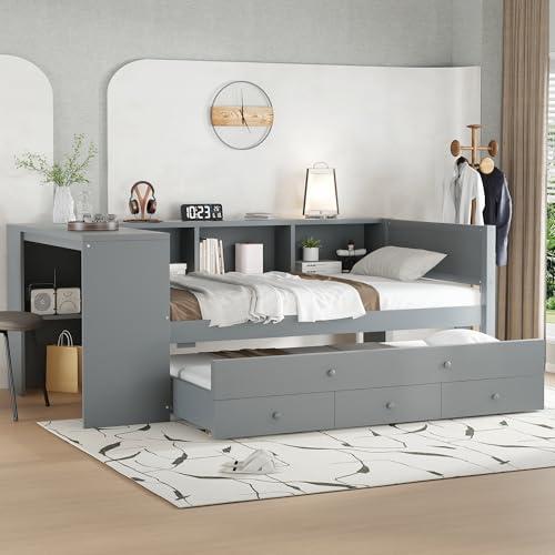 【並行輸入品】 SOFTSEA Twin Size Daybed with Trundle & 3 Storage Drawers， Corne_4