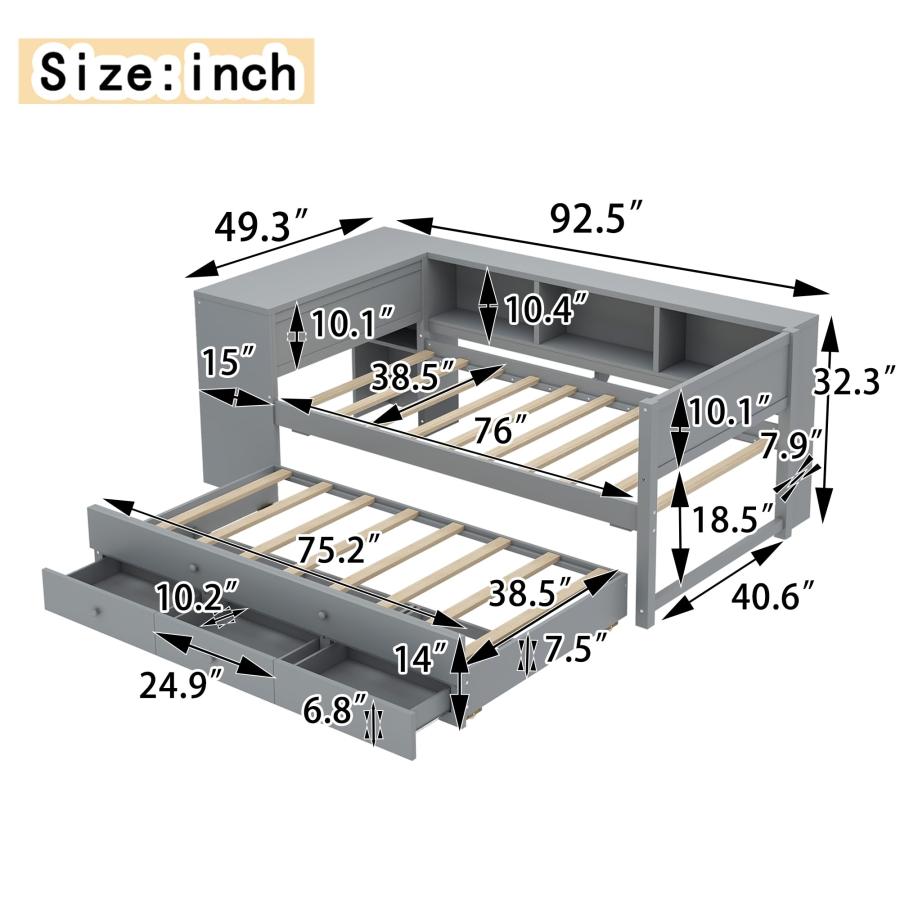 【並行輸入品】 SOFTSEA Twin Size Daybed with Trundle & 3 Storage Drawers， Corne_6