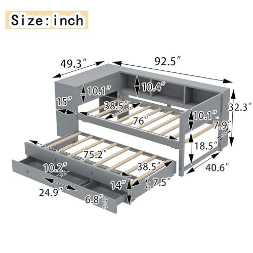 【並行輸入品】 SOFTSEA Twin Size Daybed with Trundle & 3 Storage Drawers， Corne_7