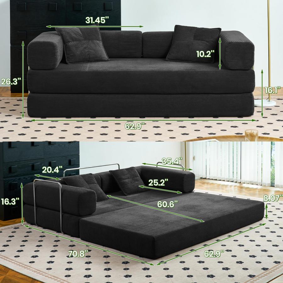 【並行輸入品】 Compression Sofa 62''Convertible Floor Sofa Bed with Pillow_3