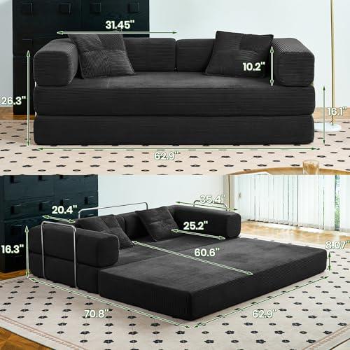 【並行輸入品】 Compression Sofa 62''Convertible Floor Sofa Bed with Pillow_4