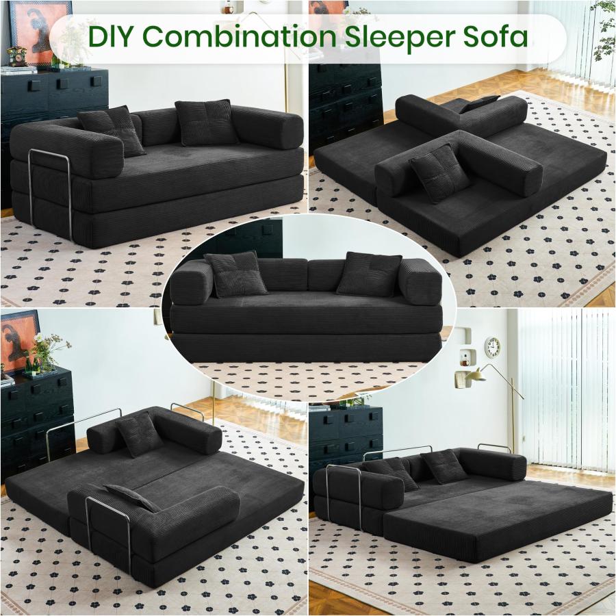 【並行輸入品】 Compression Sofa 62''Convertible Floor Sofa Bed with Pillow_9