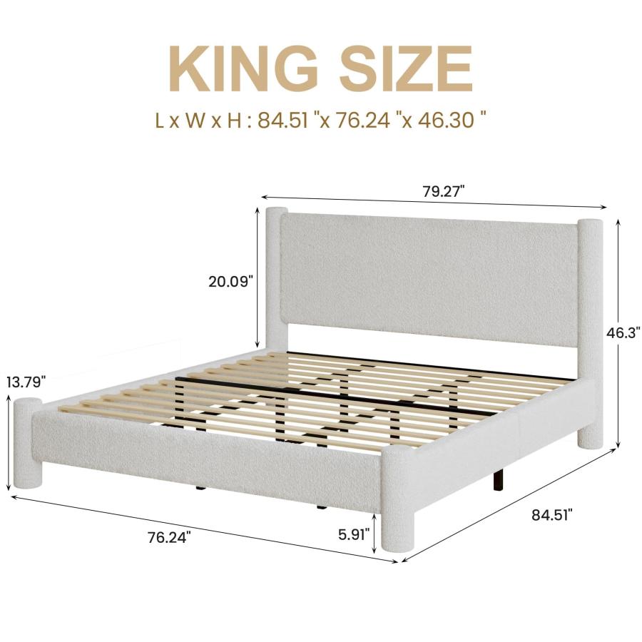 【並行輸入品】 King Size Bed Frame， Boucle Upholstered Platform Bed with Headbo_3