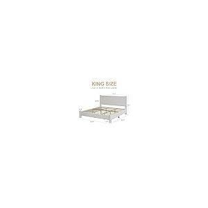 【並行輸入品】 King Size Bed Frame， Boucle Upholstered Platform Bed with Headbo_5