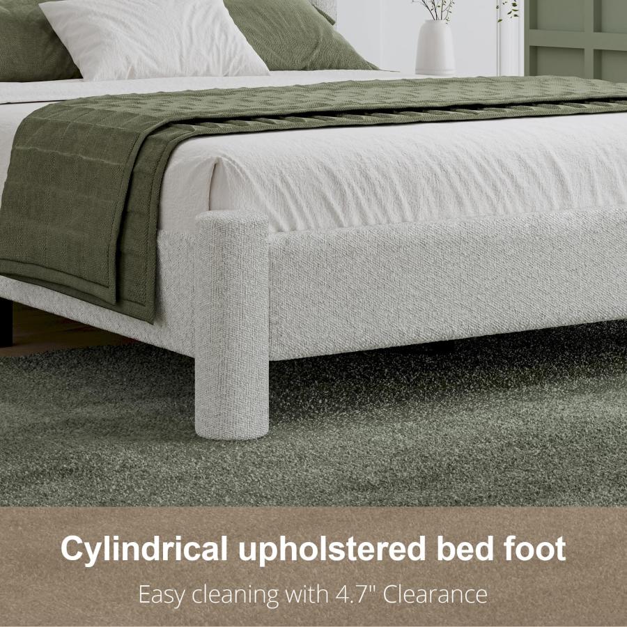 【並行輸入品】 King Size Bed Frame， Boucle Upholstered Platform Bed with Headbo_9