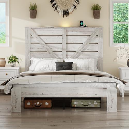 【並行輸入品】 Japovker Queen Bed Frame with 51.2 Hight Headboard， Farmhouse Wo_1