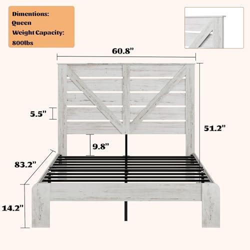 【並行輸入品】 Japovker Queen Bed Frame with 51.2 Hight Headboard， Farmhouse Wo_4