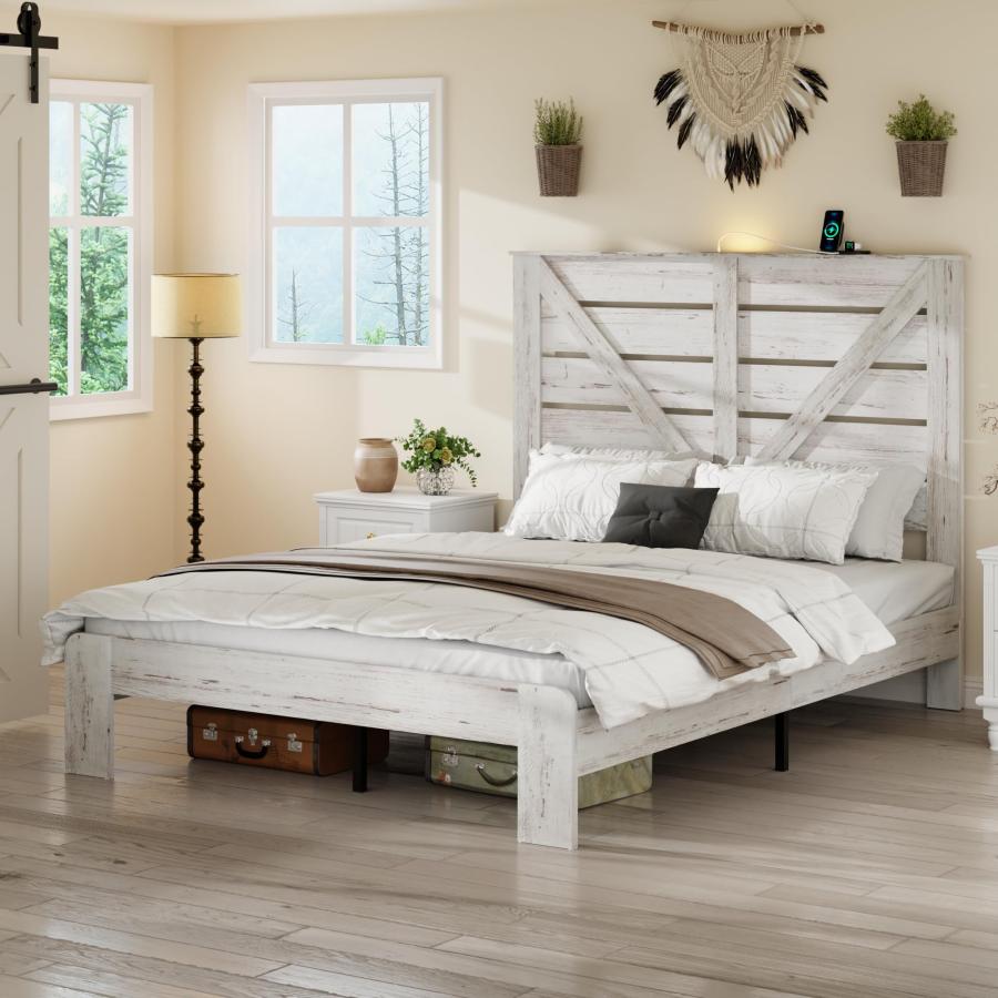 【並行輸入品】 Japovker Queen Bed Frame with 51.2 Hight Headboard， Farmhouse Wo_6