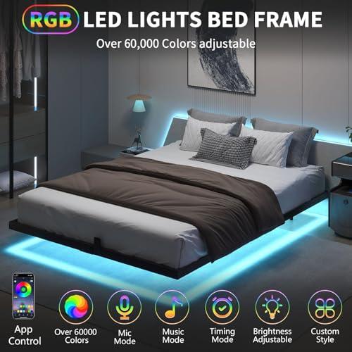 【並行輸入品】HOMBCK フローティングベッドフレーム クイーン LEDライト付き モダンメタルプラットフォームベッドフレーム クイーンサイズ