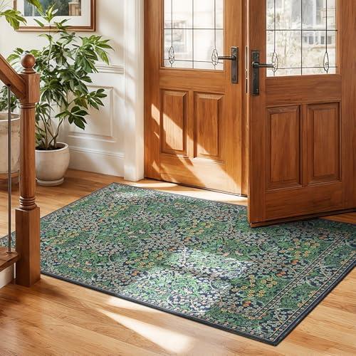 【並行輸入品】 Lessymo Floral Forest Green 3x5 Area Rugs for Entryway， Kitchen，_1