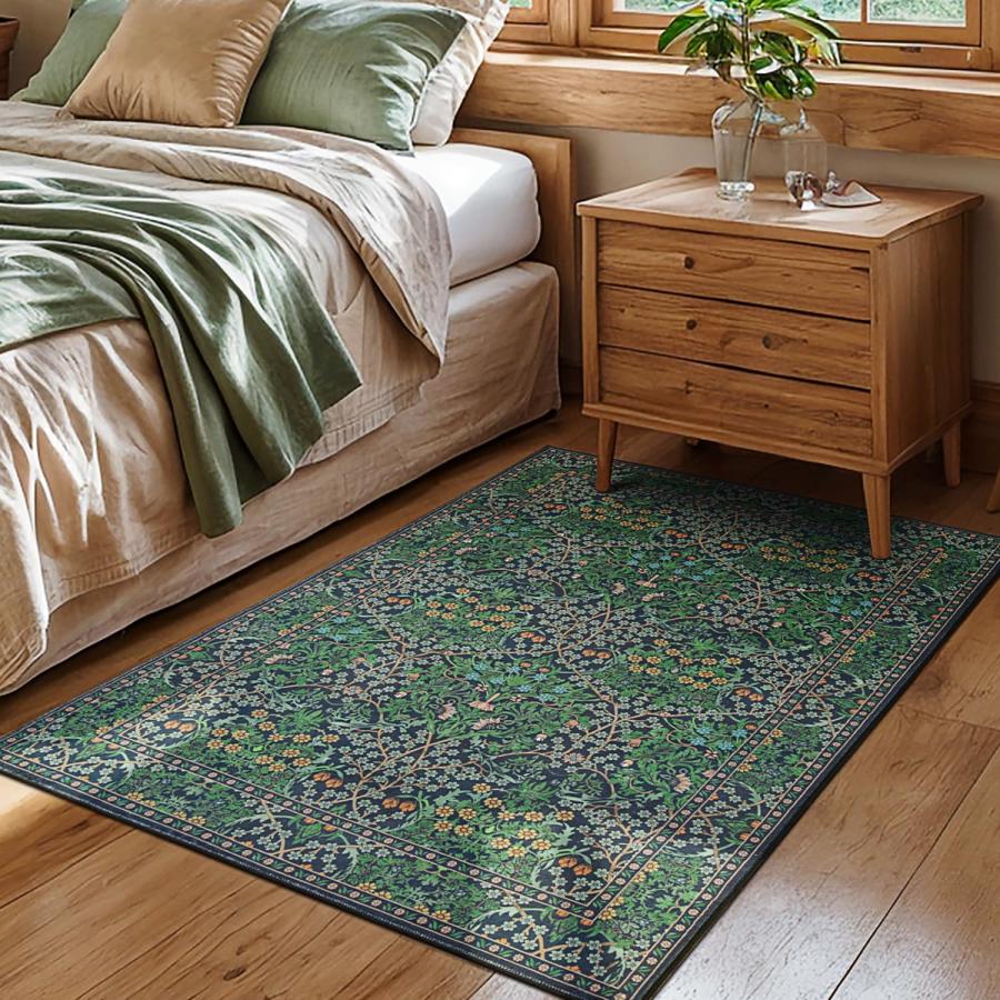 【並行輸入品】 Lessymo Floral Forest Green 3x5 Area Rugs for Entryway， Kitchen，_3