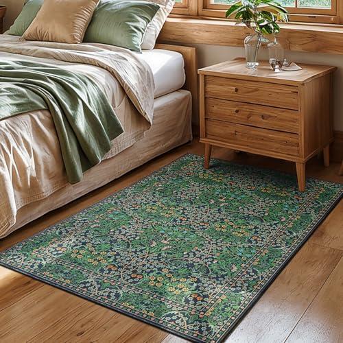 【並行輸入品】 Lessymo Floral Forest Green 3x5 Area Rugs for Entryway， Kitchen，_4