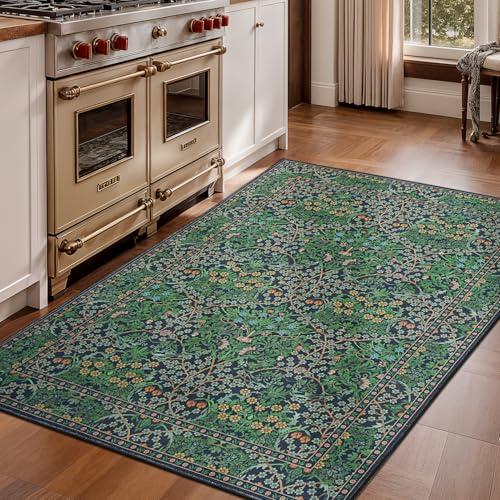 【並行輸入品】 Lessymo Floral Forest Green 3x5 Area Rugs for Entryway， Kitchen，_7