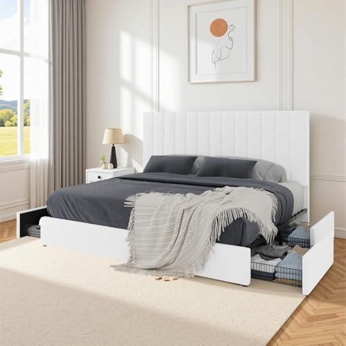 【並行輸入品】 HOOMIC King Size Velvet Upholstered Storage Bed Frame with Adjusの画像