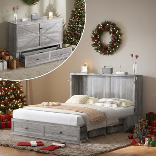 【並行輸入品】 PUREMIND Full Murphy Bed Cabinet with Mattress Included， Bedroom_1