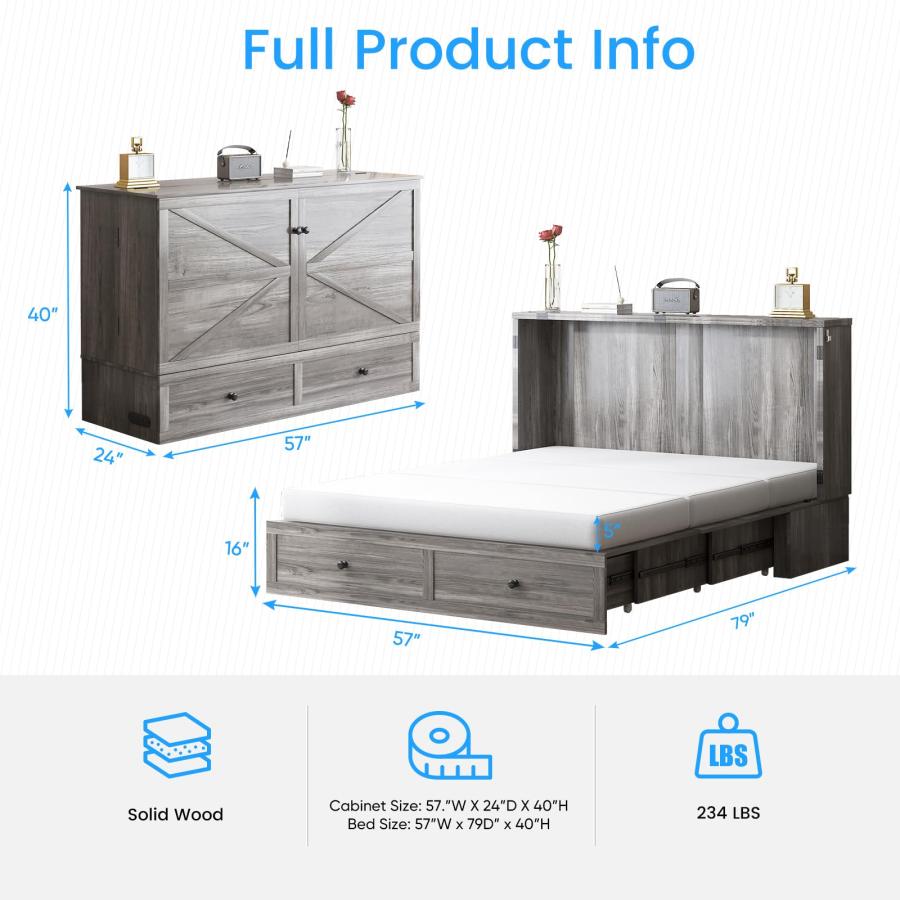 【並行輸入品】 PUREMIND Full Murphy Bed Cabinet with Mattress Included， Bedroom_3
