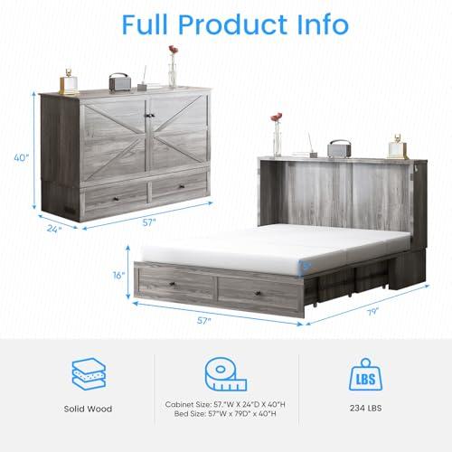 【並行輸入品】 PUREMIND Full Murphy Bed Cabinet with Mattress Included， Bedroom_4