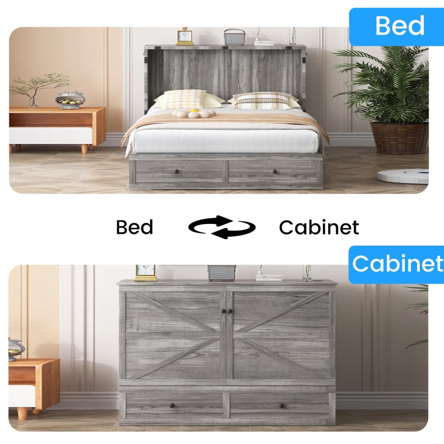 【並行輸入品】 PUREMIND Full Murphy Bed Cabinet with Mattress Included， Bedroom_6