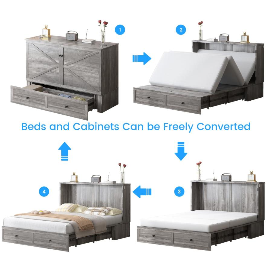 【並行輸入品】 PUREMIND Full Murphy Bed Cabinet with Mattress Included， Bedroom_9