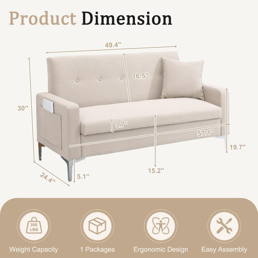 【並行輸入品】 57'' Loveseat Sofa with Storage， Small Love Seats Couches for Be_3