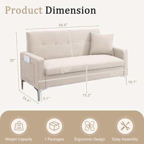 【並行輸入品】 57'' Loveseat Sofa with Storage， Small Love Seats Couches for Be_4