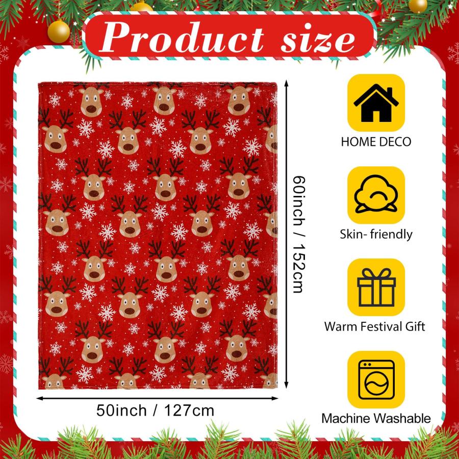 【並行輸入品】Tranqun 10枚 クリスマス フランネル トナカイ スローブランケット 50インチ x 60インチ クリスマス トナカイ フ_3